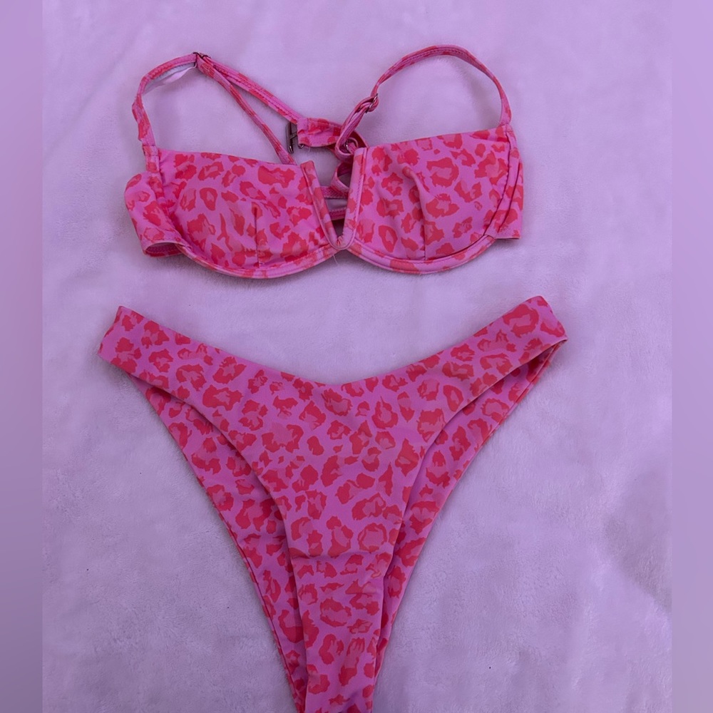 Pink cheetah print bikini set
